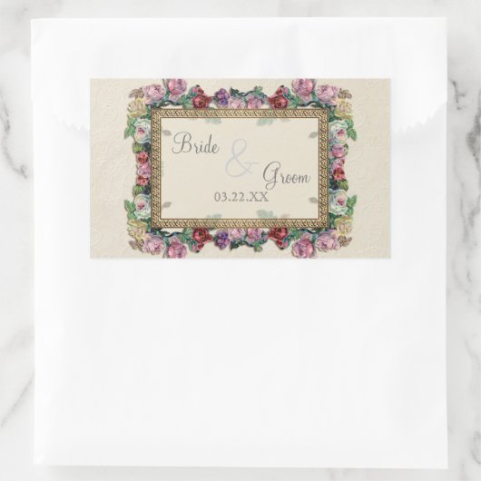 金ゴールド及びレースのクラシックでフォーマルでエレガントな結婚式の招待 長方形シール (バッグ)