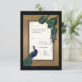 金ゴールド及びレースバロック式のフォーマルな結婚RSVPの応答 出欠カード (スタンド正面)