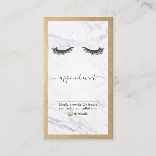 金ゴールド及び大理石のまつげの美しいのアポイントメントの垂直 名刺 (正面)