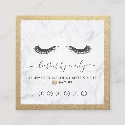 金ゴールド及び大理石のまつげの美しいの専門家のロイヤリティ スクエア名刺 (正面)
