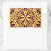 金ゴールド及び暗色バラフェスティバルステンドグラス 長方形シール (バッグ)