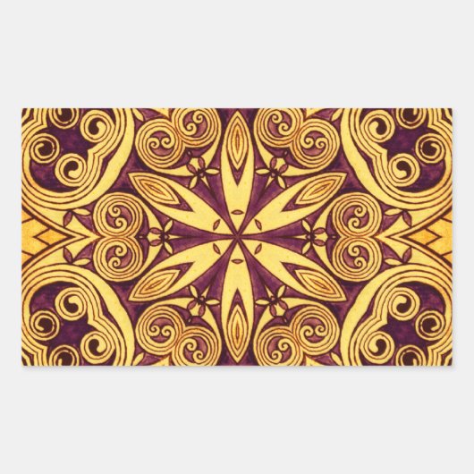 金ゴールド及び暗色バラフェスティバルステンドグラス 長方形シール (正面)