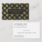 金ゴールド及び木炭ポープリントパターン | ドッグウォーカー 名刺 (正面/裏面)