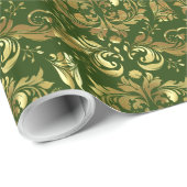 金ゴールド及び深い緑花模様 ラッピングペーパー (ロールコーナー)
