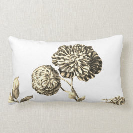 金ゴールド及び白いヴィンテージ植物の花のToile No.2 ランバークッション