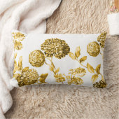金ゴールド及び白い植物の花のToile ランバークッション (ブランケット)