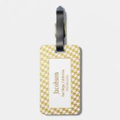 金ゴールド及び白く千鳥格子のなモノグラムの荷物のラベル ラゲッジタグ (裏面縦)