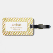 金ゴールド及び白く千鳥格子のなモノグラムの荷物のラベル ラゲッジタグ (裏面横)