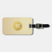 金ゴールド及び白のストライプのモノグラムの荷物のラベル ラゲッジタグ (正面横)