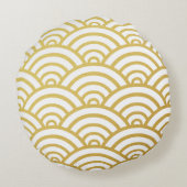 金ゴールド及び白の帆立貝パターン円形の枕 ラウンドクッション (裏面)