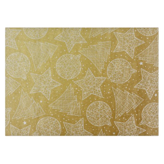 金ゴールド及び白クリスマスパターン切断板 カッティングボード (正面)