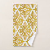 金ゴールド及び白壁紙ダマスク バスタオルセット (ハンドタオル)