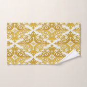 金ゴールド及び白壁紙ダマスク バスタオルセット (ハンドタオル)