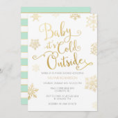 金ゴールド及び真新しいベビーそれは冷たい外側のシャワーの招待です 招待状 (正面/裏面)