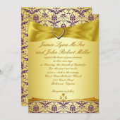 金ゴールド及び紫色のダマスク織の結婚式招待状 招待状 (正面/裏面)