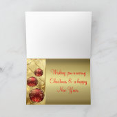 金ゴールド及び赤いきらめくクリスマスオーナメント シーズンカード (内部)