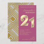 金ゴールド及び銀アールデコ誕生日招待状 招待状 (正面/裏面)