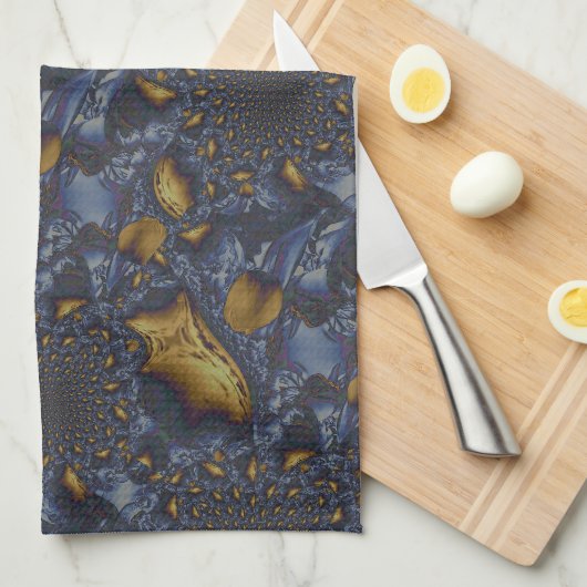 金ゴールド及び銀青色溶融金属 キッチンタオル (四つ折り)