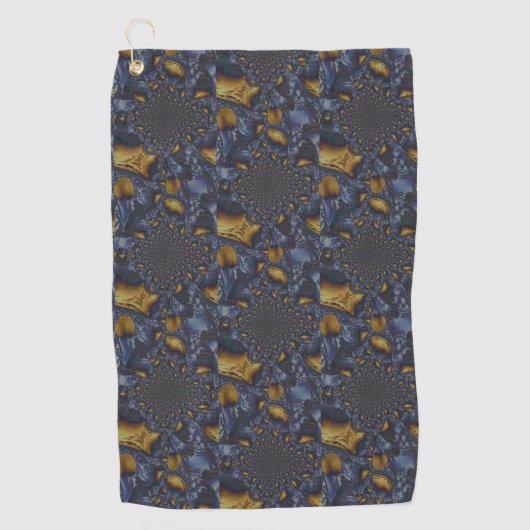 金ゴールド及び銀青色溶融金属 ゴルフタオル (正面)