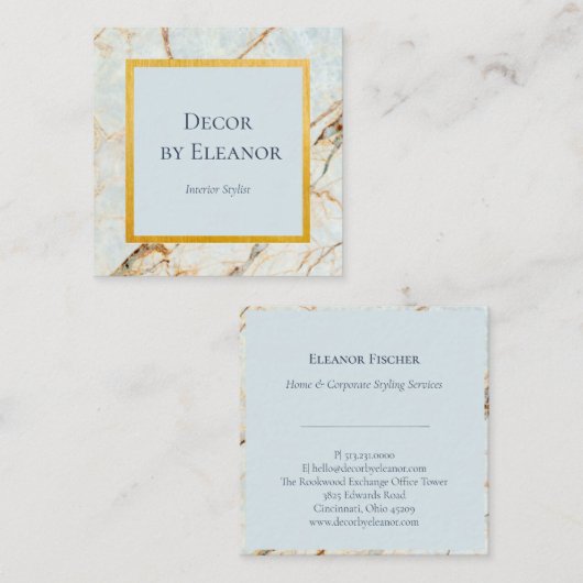 金ゴールド及び青い瑪瑙の正方形の名刺 スクエア名刺 (正面/裏面)