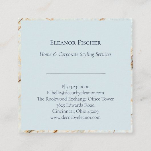 金ゴールド及び青い瑪瑙の正方形の名刺 スクエア名刺 (裏面)