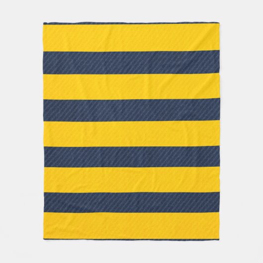 金ゴールド及び青い縞および対角線毛布 フリースブランケット (正面)