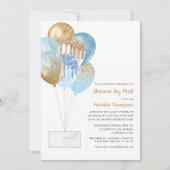 金ゴールド及び青色のベビー又はブライダルシャワー別郵便 招待状 (正面)