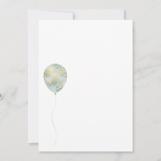 金ゴールド及び青色のベビー又はブライダルシャワー別郵便 招待状 (裏面)