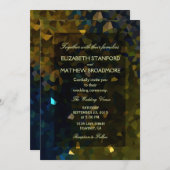 金ゴールド及び青色結晶グリッター 招待状 (正面/裏面)