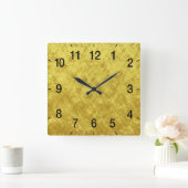 金ゴールド及び黄箔めっき抽象デザイン スクエア壁時計 (ホーム)