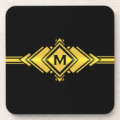 金ゴールド及び黒いアールデコベルトのモノグラム コースター (正面)