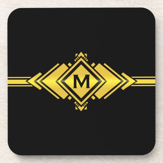金ゴールド及び黒いアールデコベルトのモノグラム コースター (正面)