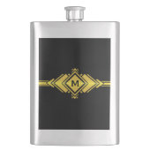 金ゴールド及び黒いアールデコベルトのモノグラム フラスク (正面)