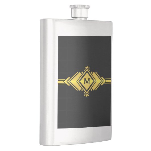 金ゴールド及び黒いアールデコベルトのモノグラム フラスク (右)