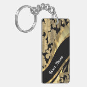 金ゴールド及び黒いダマスク織の渦巻 キーホルダー (正面左)