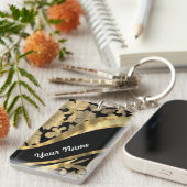 金ゴールド及び黒いダマスク織の渦巻 キーホルダー (正面右)