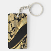 金ゴールド及び黒いダマスク織の渦巻 キーホルダー (裏面)