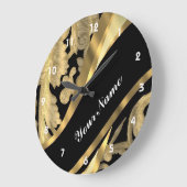 金ゴールド及び黒いダマスク織の渦巻 ラージ壁時計 (傾斜)