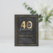 金ゴールド及び黒い大理石40及びすばらしいびっくりパーティ インビテーションポストカード (スタンド正面)