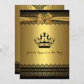 金ゴールド及び黒い王冠のベビーシャワーの招待状 招待状 (正面/裏面)