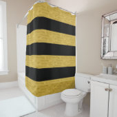 金ゴールド及び黒のストライプのなシャワー・カーテン シャワーカーテン (インサイチュ)