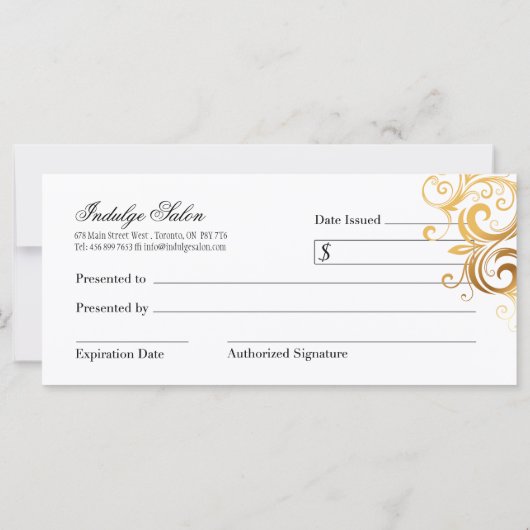 金ゴールド及び黒サロンギフト券 (裏面)
