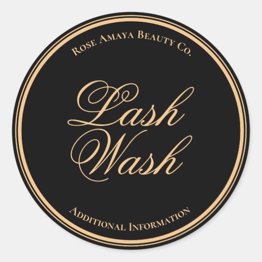金ゴールド及び黒書道カスタムラッシュウォッシュラベル ラウンドシール (正面)