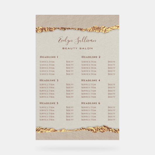 金ゴールド取り込み紙価格表 アクリルサイン (正面)