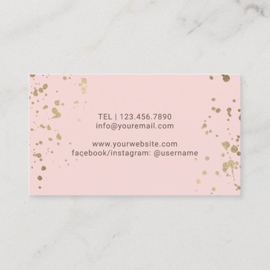 金ゴールド口紅（ばちゃばちゃ）跳ねる赤面ピンクメイクアップアーティスト 名刺 (裏面)