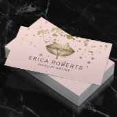 金ゴールド口紅（ばちゃばちゃ）跳ねる赤面ピンクメイクアップアーティスト 名刺