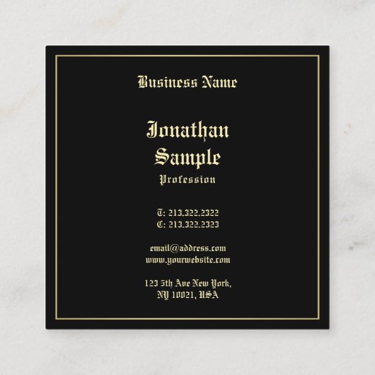 金ゴールド古い英語スクリエレガントプトフォントプロフェッショナル スクエア名刺 (裏面)