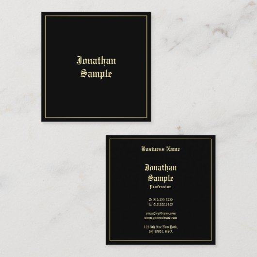 金ゴールド古い英語スクリエレガントプトフォントプロフェッショナル スクエア名刺 (正面/裏面)