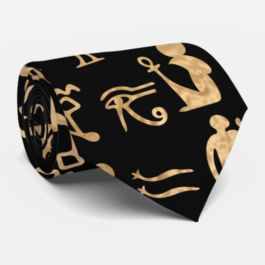 金ゴールド古代エジプトの象形文字の黒の芸術 ネクタイ (ロール)