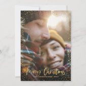 金ゴールド台本のクリスマスが1枚の写真（緑）の祝日 シーズンカード (正面)